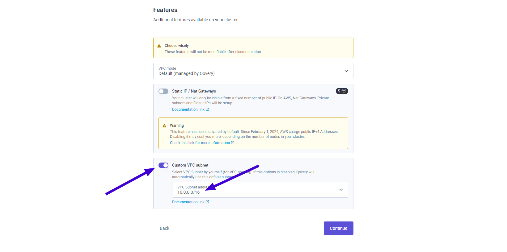 Customise Qovery CIDR
